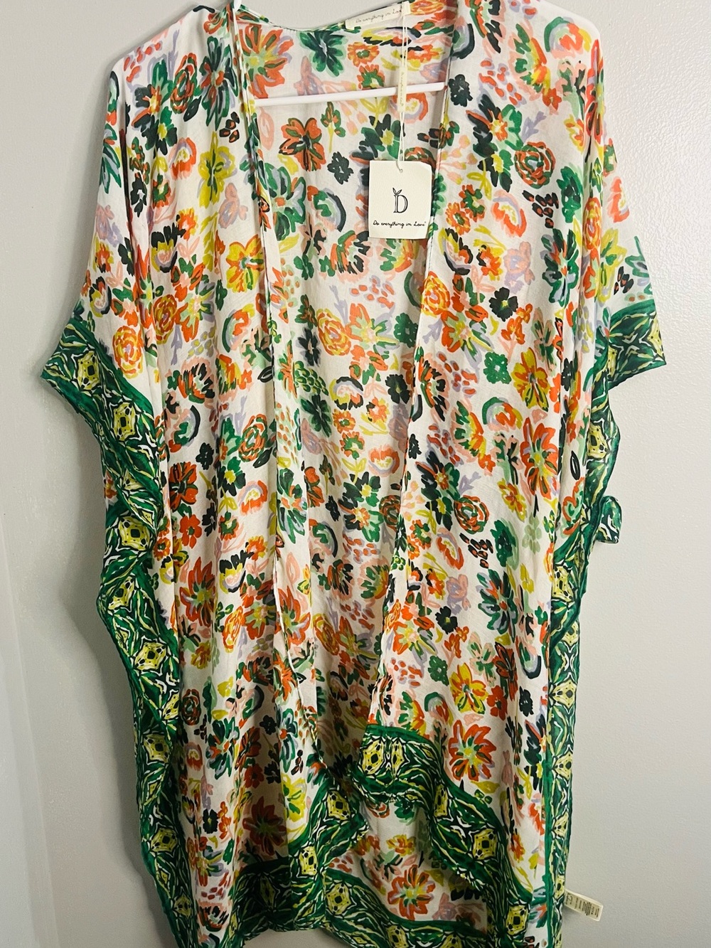 Trim Floral Kimono Cover